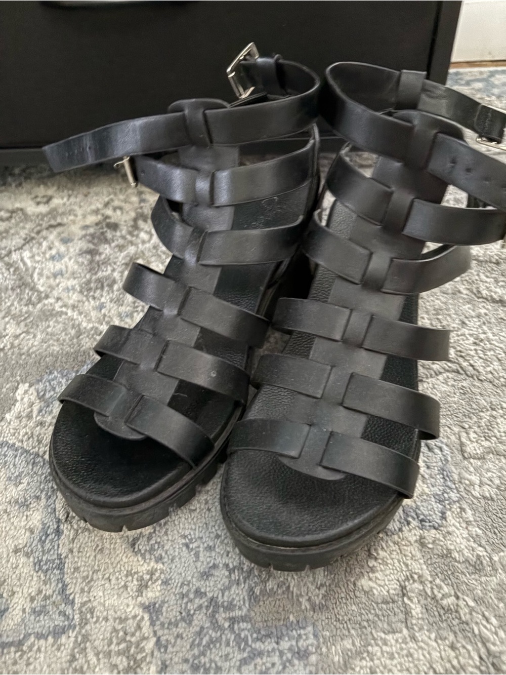 Strappy Black Gladiator Sandal with Ankle Buckle